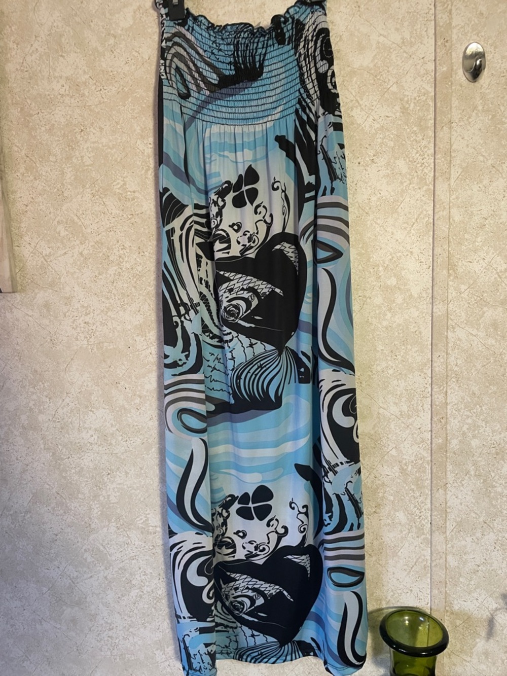 Betsey Boo Black & Blue Abstract Smocked Maxi Dress